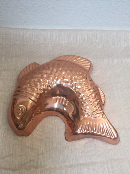 Vintage Copper Fish Mold Kitchen Decor Copper/Brass Pan, Jello Mold, Wall Decor. Cat.