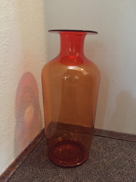 Very large Tangerine Blenko Glass Vase/ Floor vase - 20” tall x 9” dia