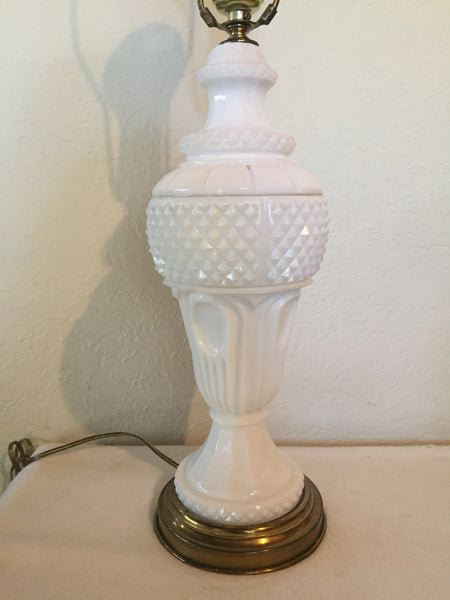 Vintage Art Deco Milk Glass Table lamp Vintage Diamond Cut Milk Glass Table Lamp