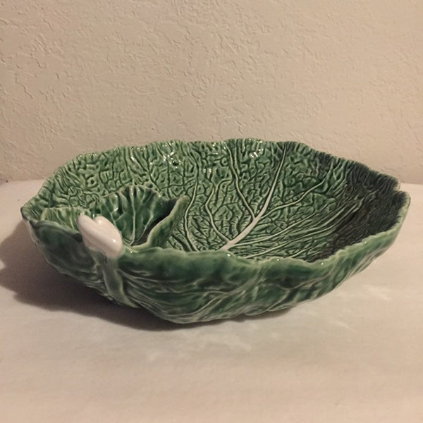 Vintage Large Ceramic Cabbage Serving Dish with small attached sauce dish- Pottery - made in Portugal