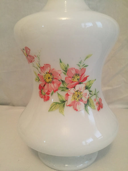 Large Antique Vintage Milk Glass Vase with Painted Florals, flowers, roses, large vase 13-1/2" x 6-1/2"