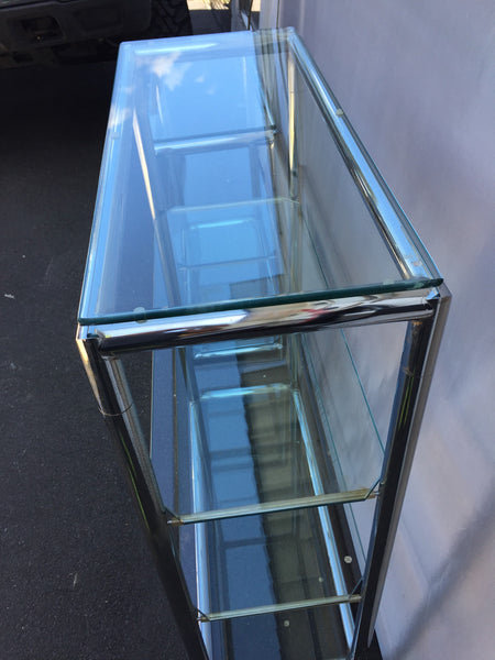 Vintage Elegant Chrome and Glass Pair of Bookcase/Shelves