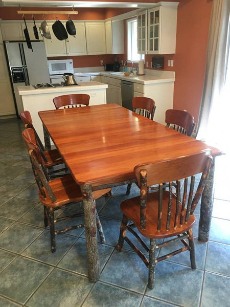 Beautiful Amish Made Cherry and Hickory Dining Table and 6 Stickback Side Chairs with 2 Extension Leaves