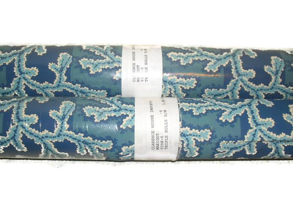 Vintage 1986 Clarence House "Marigot #034; Wallpaper #9390 Handprint Kazumi Blue/White