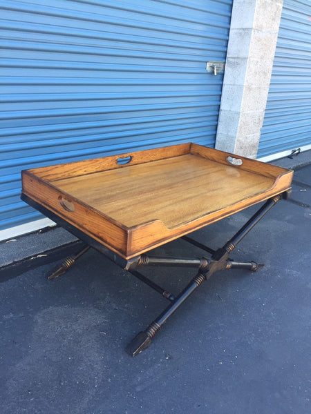 Vintage Drexel Heritage Coffee Table with X Base and Butler's tray top