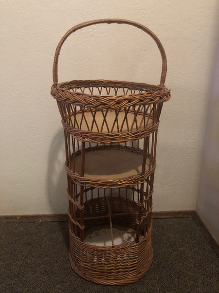 Vintage Mid Century Rattan Bamboo Serving Bar Tea Serving Basket