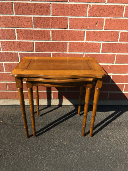 Vintage Drexel Heritage Faux Bamboo Asian Wood Nesting Tables - 2 Pieces