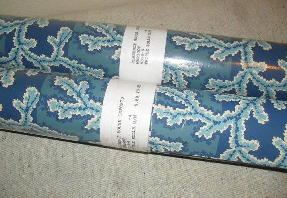 Vintage 1986 Clarence House "Marigot #034; Wallpaper #9390 Handprint Kazumi Blue/White