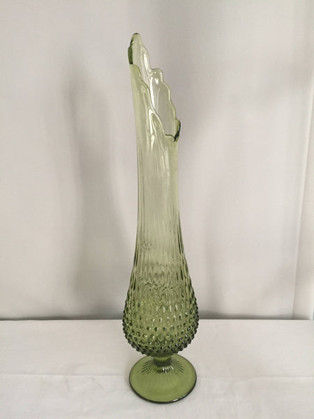 Fenton Swung Fern Green Glass Hobnail Vase - Mid Century Tall Swung Glass Vase - Art Glass Vase - Vintage Hobnail Vase