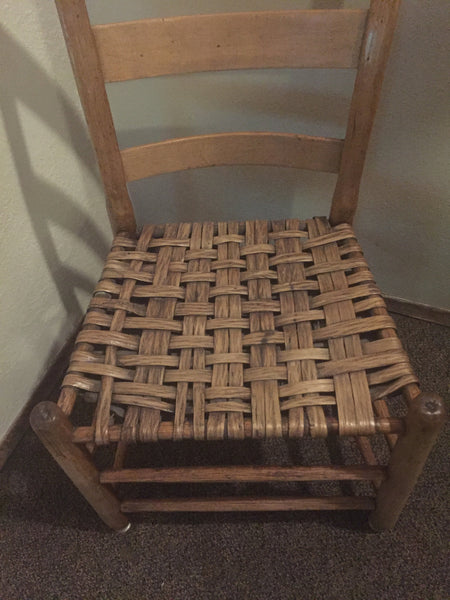 Antique Primative Child's Wood Chair with Rush seat