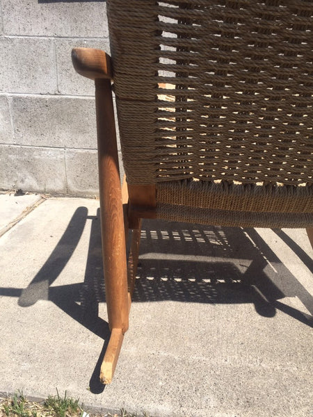 Vintage Danish Modern Teak chair with woven rope seat Mid Century Wegner Eames - Needs work