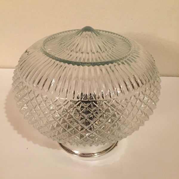 Vintage 9" Diameter Starburst Cut Diamond Glass Globe Orb Glass Lamp Ceiling Light Fixture