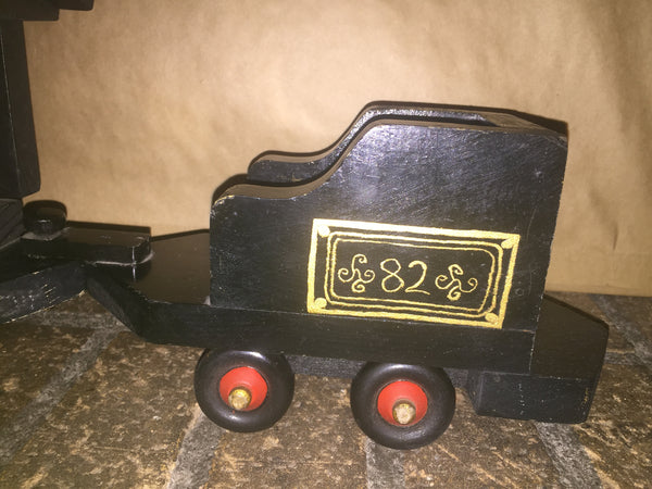 Antique Wood Toy Train Engine and Coal Car