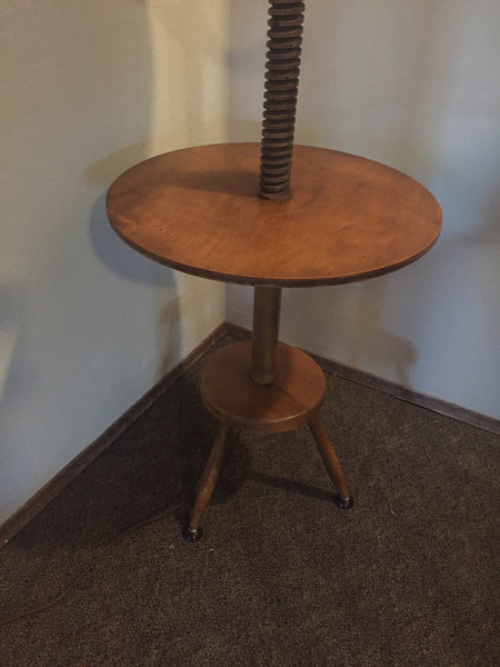 Antique Maple wood Spool Table with lamp and candleholders American Victorian Era