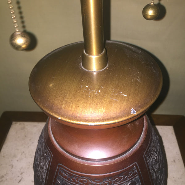 Vintage Marbro Bronze Asian Style Table Lamp adorned with a peacock and floral motif