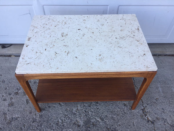 Mid Century Modern Lane Walnut and Travertine/Marble End Table Side Table