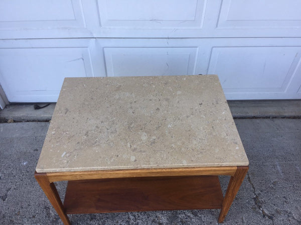 Mid Century Modern Lane Walnut and Travertine End Table Side Table