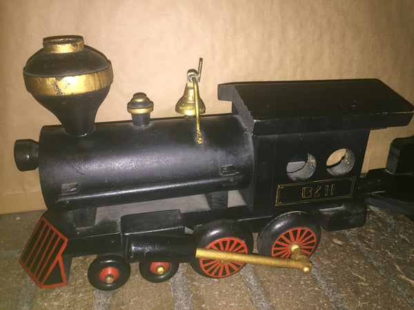 Antique Wood Toy Train Engine and Coal Car