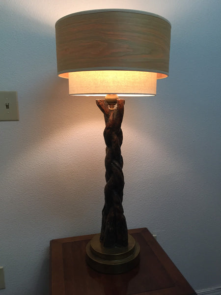 Vintage Braided Wood and Brass Tall Table Lamp