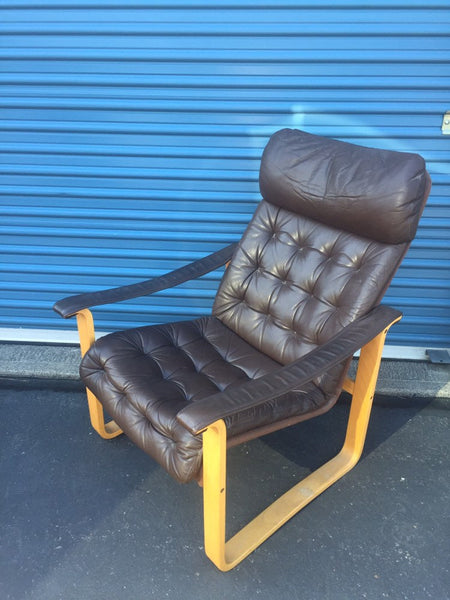 Vintage Danish Modern Leather Safari Highback Dahlqvist Finland Leather Lounge Chair