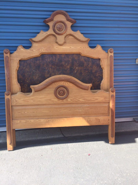 Antique Oak Full Bed with dark burl panel