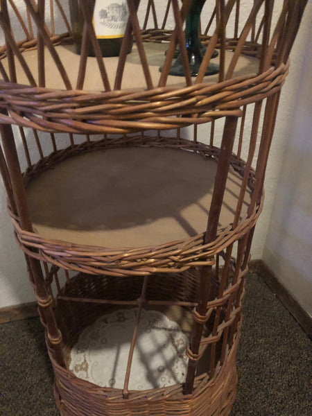 Vintage Mid Century Rattan Bamboo Serving Bar Tea Serving Basket