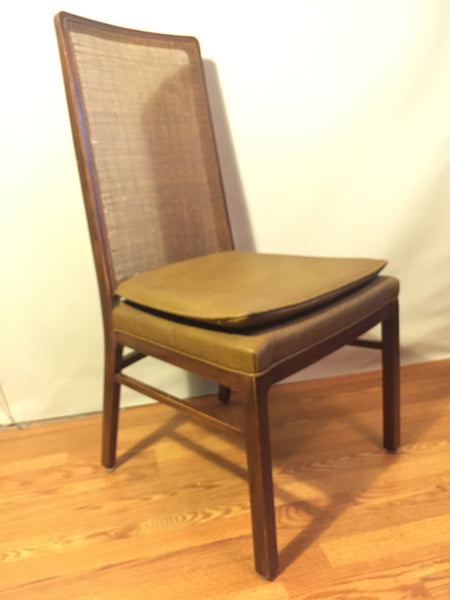 Mid Century Hollywood Regency Oak and Cane Upholstered Dining Chairs (6) style of Milo Baughman for Dillingham
