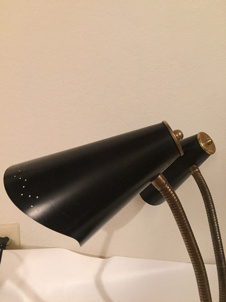 Vintage Double Black Enamel and Brass Gooseneck Desk lamp student desk lamp