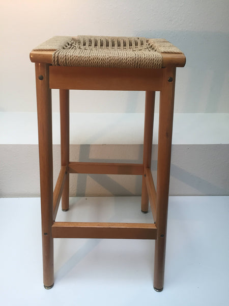 Vintage Danish Modern Maple bar stool with woven rope seat Mid Century Wegner Eames