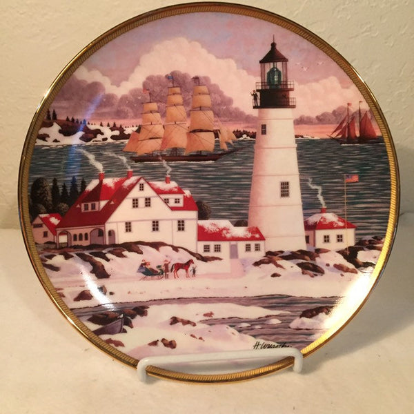 Vintage Franklin Mint Lighthouse Plate “ Winter Seascape” by Royal Doulton artist H. Wysocki