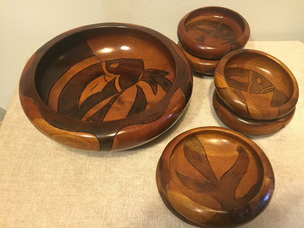 Vintage Modern Salad Bowl Serving Set with 6 individual bowls