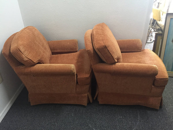 Pair of Upholstered Club Chairs- coral chenille