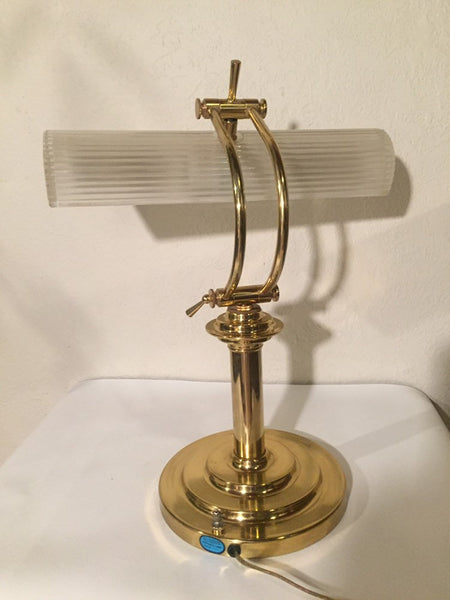 Vintage Brass and Frosted Glass Shade Bankers Lamp Piano Desk Lamp