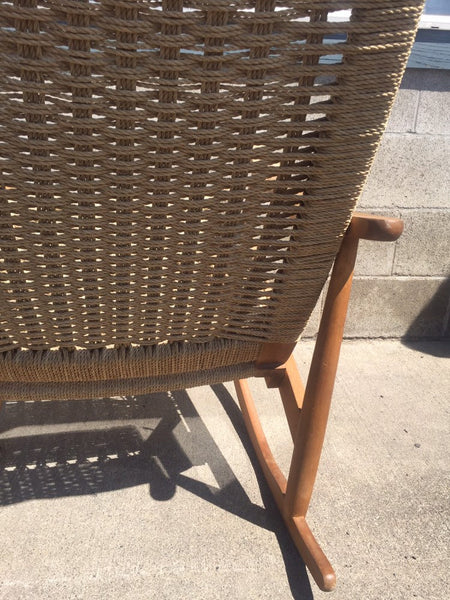 Vintage Danish Modern Teak chair with woven rope seat Mid Century Wegner Eames - Needs work