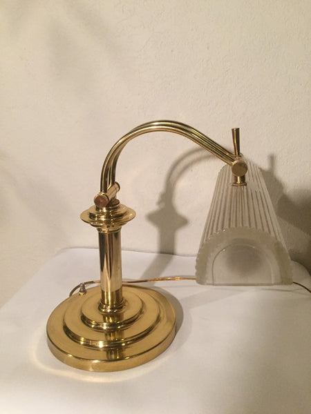 Vintage Brass and Frosted Glass Shade Bankers Lamp Piano Desk Lamp