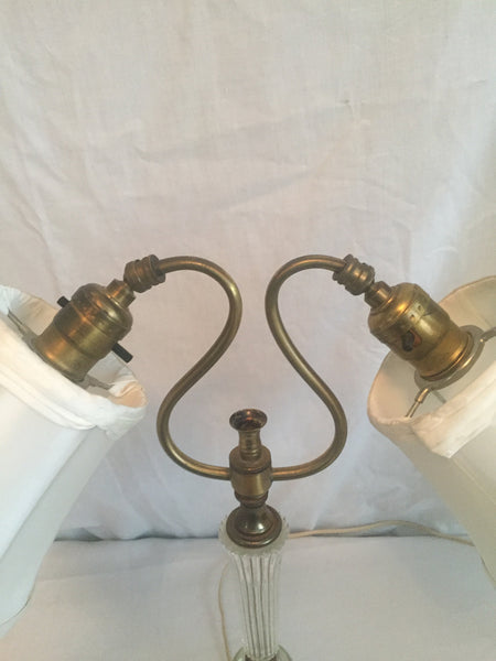 Vintage Brass and Crystal Piano lamp accent lamp desk Lamp with 2 lamp shades- adjustable