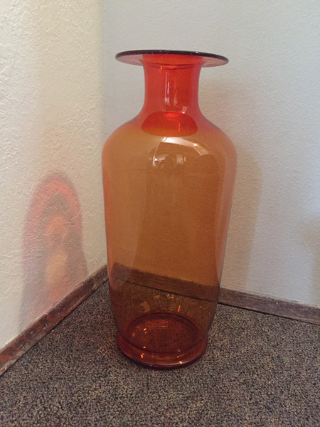 Very large Tangerine Blenko Glass Vase/ Floor vase - 20” tall x 9” dia