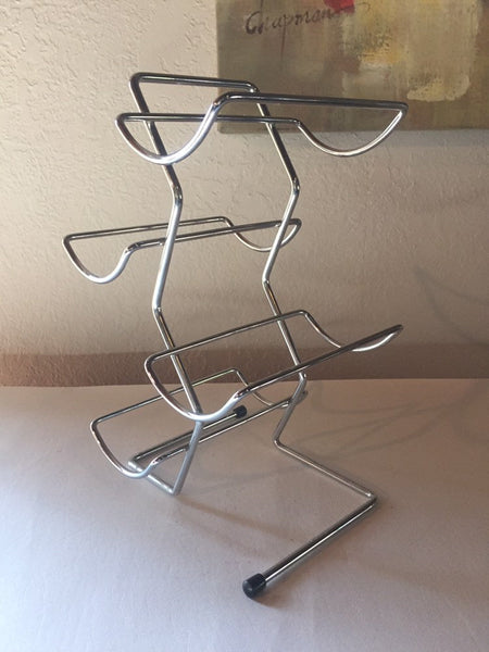 Vintage 1970's Chrome Wire Wine Rack- holds 6 bottles