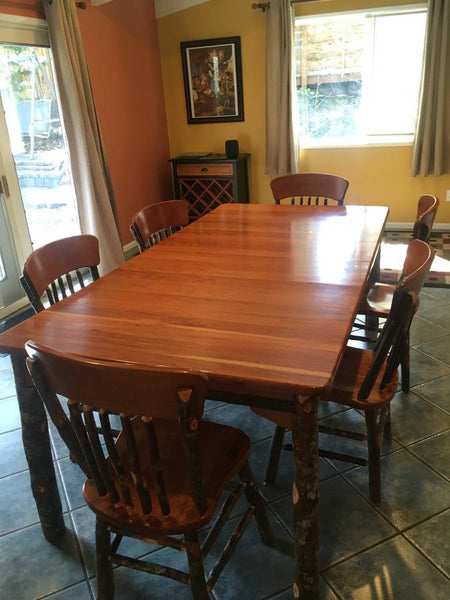 Beautiful Amish Made Cherry and Hickory Dining Table and 6 Stickback Side Chairs with 2 Extension Leaves