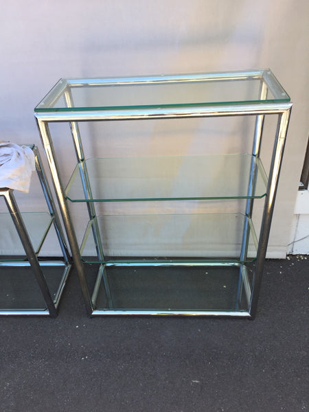 Vintage Elegant Chrome and Glass Pair of Bookcase/Shelves