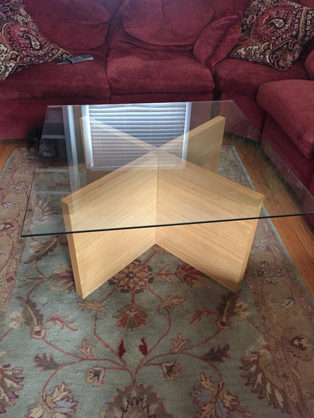 Danish Modern Teak Coffee Table with X base and Glass Top