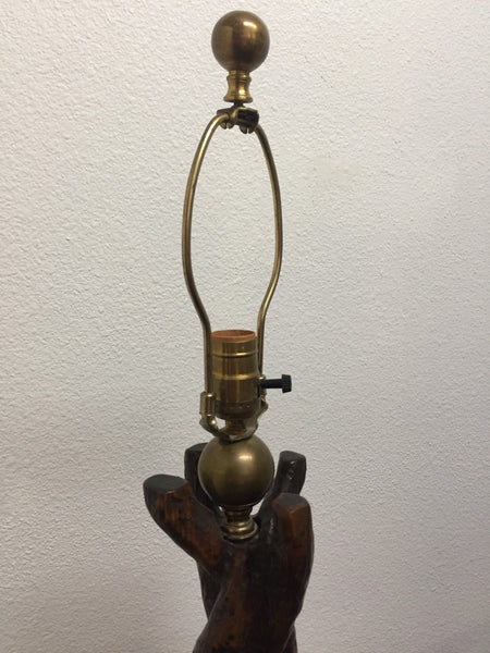 Vintage Braided Wood and Brass Tall Table Lamp
