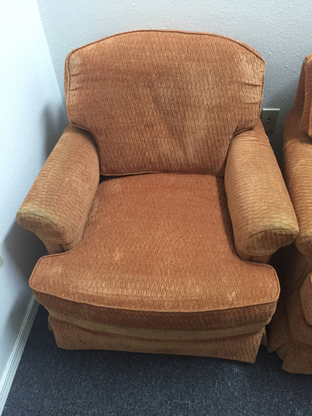 Pair of Upholstered Club Chairs- coral chenille