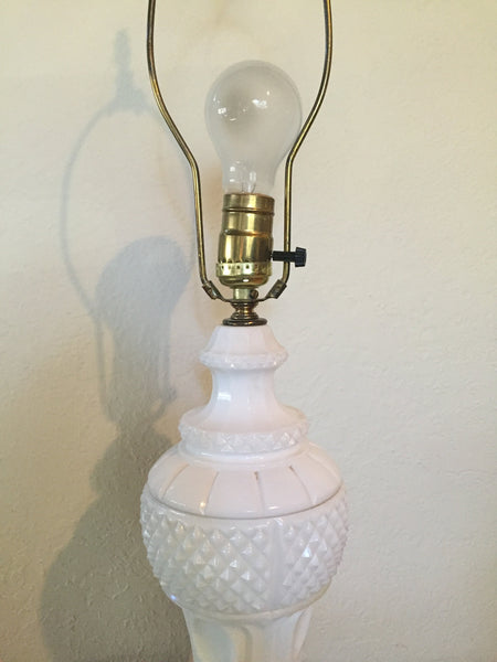 Vintage Art Deco Milk Glass Table lamp Vintage Diamond Cut Milk Glass Table Lamp