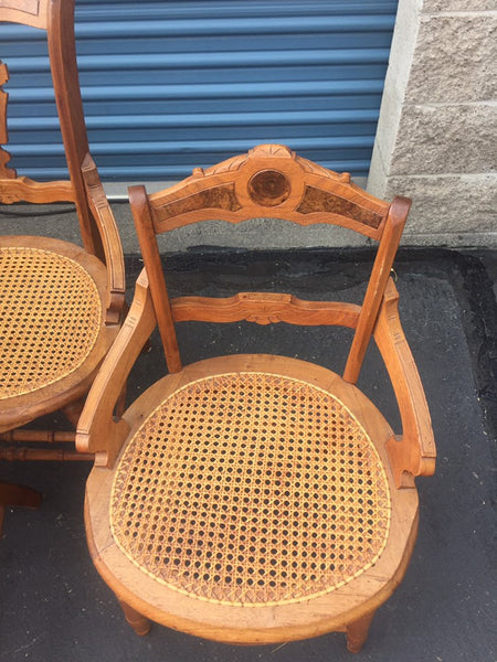 Set of 8 Antique Victorian Hip Rest Cane Seat Maple Chairs