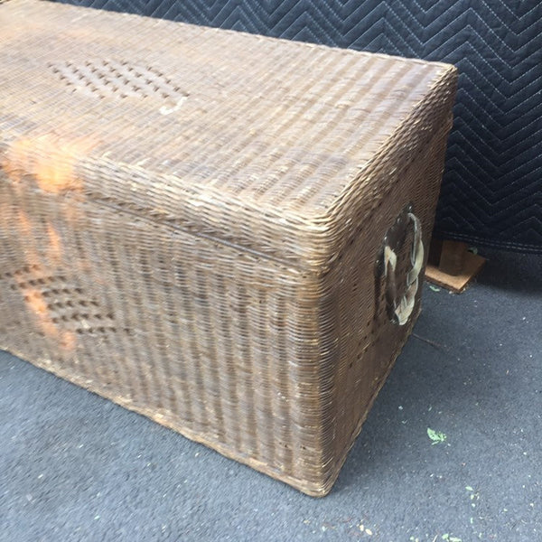 LARGE Antique Wicker Textile Mill Basket, Linen Shipping Basket, Large Wicker Hamper Basket, Blanket Basket, Linen Basket- Wood Lined