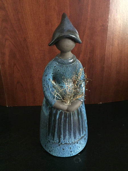 Elsi Bourelius Scandinavian Woman figurine in blue dress and hat ceramic figurine.- 1970's Mid Century Figurine