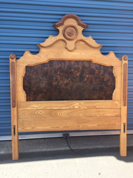 Antique Oak Full Bed with dark burl panel