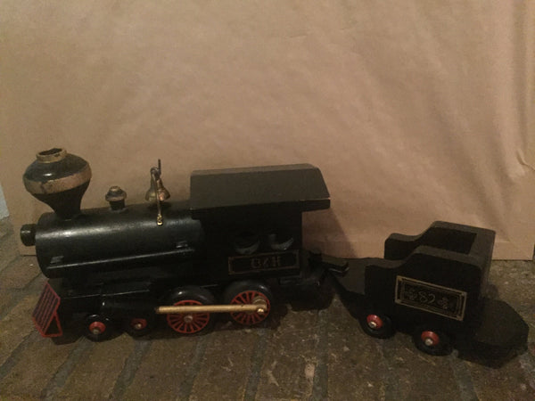 Antique Wood Toy Train Engine and Coal Car