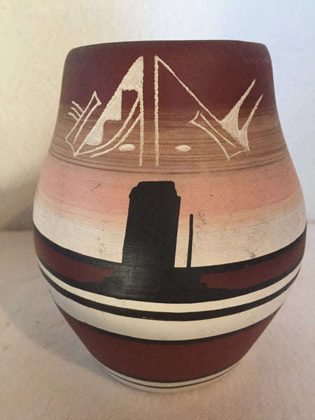 Vintage Ceramic Vase American Indian Pottery vase - artist signed R Phatt- etched